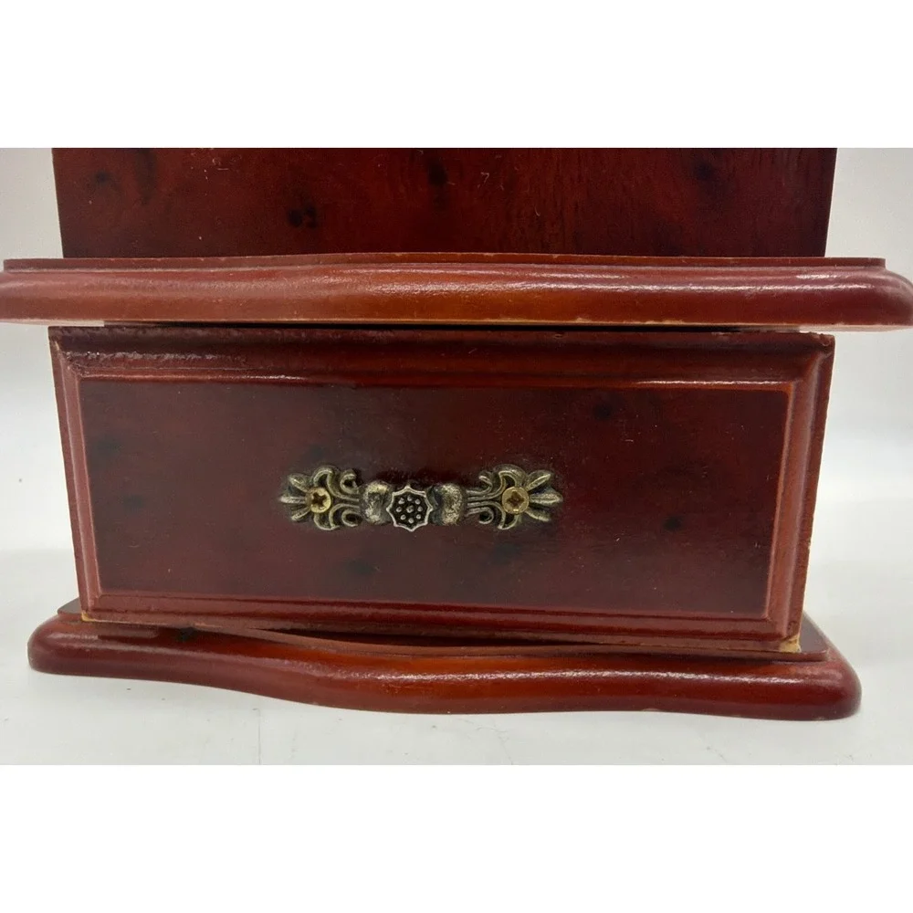 Powell Vintage Wood Upright Jewelry Box Armoire Glass Floral Door Rotating Brown